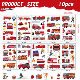 Children's Tattoos, 10 Sheets Fire Engine Cartoon Children's Tattoos, Skin-Friendly Temporary Children's Tattoos, Fire Brigade Tattoo Stickers, for Girls/Boys, Children's Birthday Party Bag Party (B)