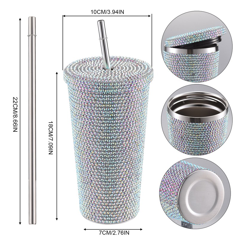 500ml Water Bottle Stainless Steel Rhinestone Decoration Vacuum Water Cup