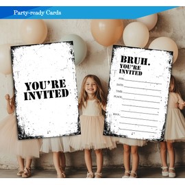 Fablus Brothers Birthday Invitations for Boys, Simple Black and White Birthday Party Invitaions for Party Invites, 4x6 Inches, 30 Sets with Envelopes