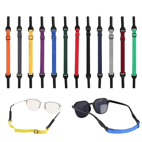 BVSRCP Pack of 12 Glasses Strap, Adjustable Glasses Strap, Non-Slip Glasses Strap, Sports Glasses Strap, Suitable for Men, Women and Children (12 Colours), black