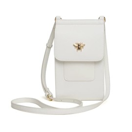 Alice Wheeler Mini Bloomsbury Crossbody Bag, White Leather with Gold Bee Embellishment, Small Phone Purse