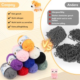 Coopay Wool for Crochet, 10 x 50 g, Colourful Crochet Yarn, 5 Faiding Soft Wool for Knitting, Hand Knitting Yarn for Beginners and Children, Cotton Baby Wool for Crochet and Knitting Project, Cotton