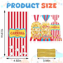 Hying 120 PCS Carnival Circus Cellophane Bags with Twist Ties for Gift, Carnival Cello Bag Birthday Popcorn Candy Bags Festival Popcorn Treat Bags for Cookie Candy Goodies Wrapping Supplies