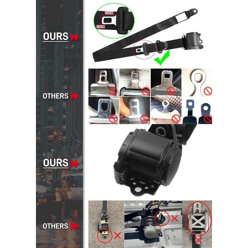 MGT 3.6M 3 Point Retractable Adjustable Car Seat Belt For