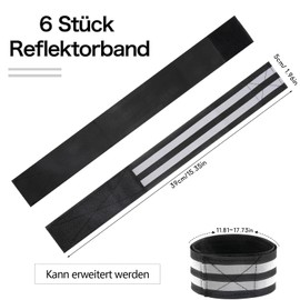 Tikplus Pack of 6 Reflective Bands, Elastic Bicycle Reflective Bands, Velcro Reflective Bands, Safety Light Strip for Outdoor Jogging, Prams, Cycling, Running, Hiking, Black