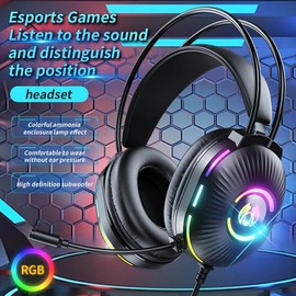 xinyee Gaming Headsets with Microphone, Noise Canceling Wired Headphones with Colorful LED Light 7.1 Surround Sound Over-Ear Earphones for PC