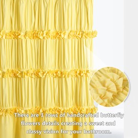Homechoice Decor Bright Yellow Shower Curtain, Vintage Handcrafted Bow Tie Bath Curtain for Master Bathroom, Ruched Microfiber Bathroom Curtain with 12 Buttonholes, 72" W x 72" H (LQ-10)