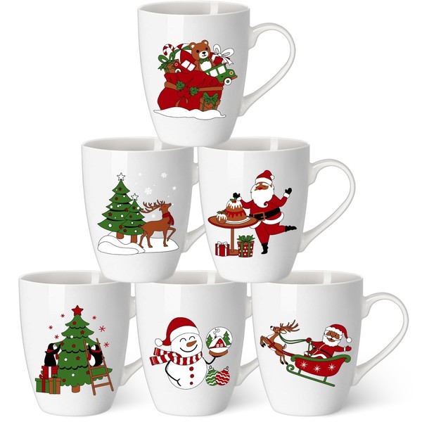 Shellwei 6 Pack Christmas Coffee Mugs 12 Oz Holiday Ceramic
