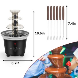 IEBIYO Chocolate Fondue Fountain with 6 Dipping Forks 3 Tiers Electric Chocolate Melting Machine Perfect for Chocolate Cheese Dessert Housewarming Christmas Party Gift (Black)