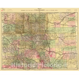 Historic Pictoric Map : Colorado 1889, Nell's Topographical map of The State of Colorado, Antique Vintage Reproduction : 30in x 24in