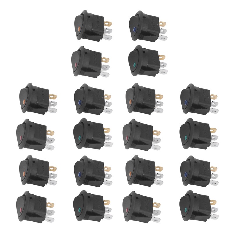 20Pcs 12V Round Rocker Switch LED Light 3 Pin 2