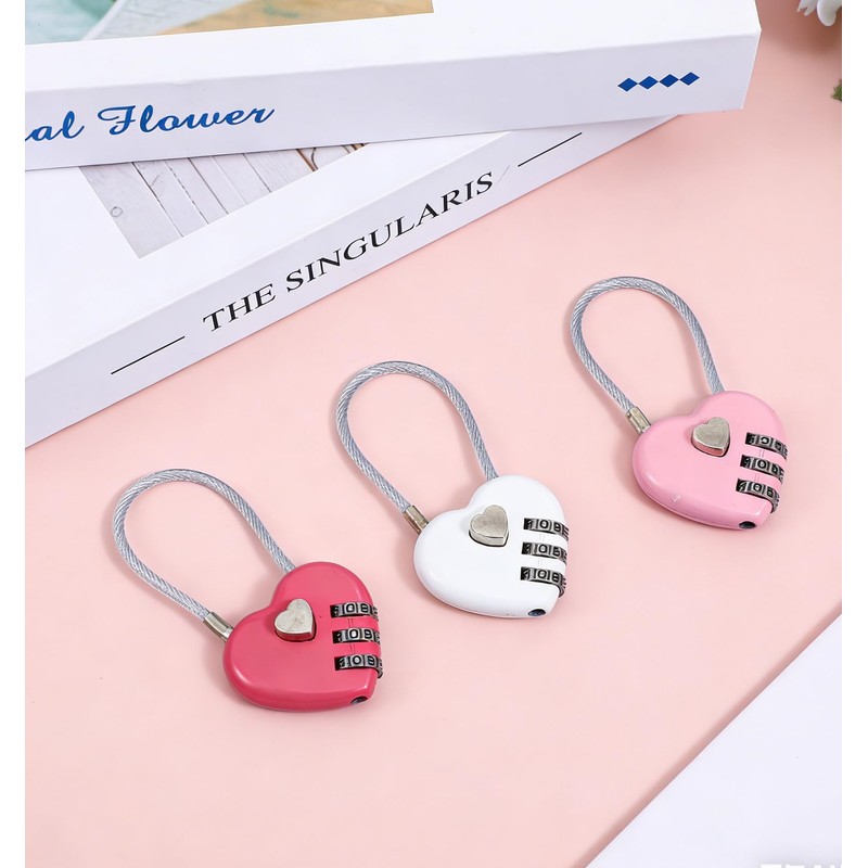3 Pack Cute Locker Lock, Combination Locks Heart Shape Gym