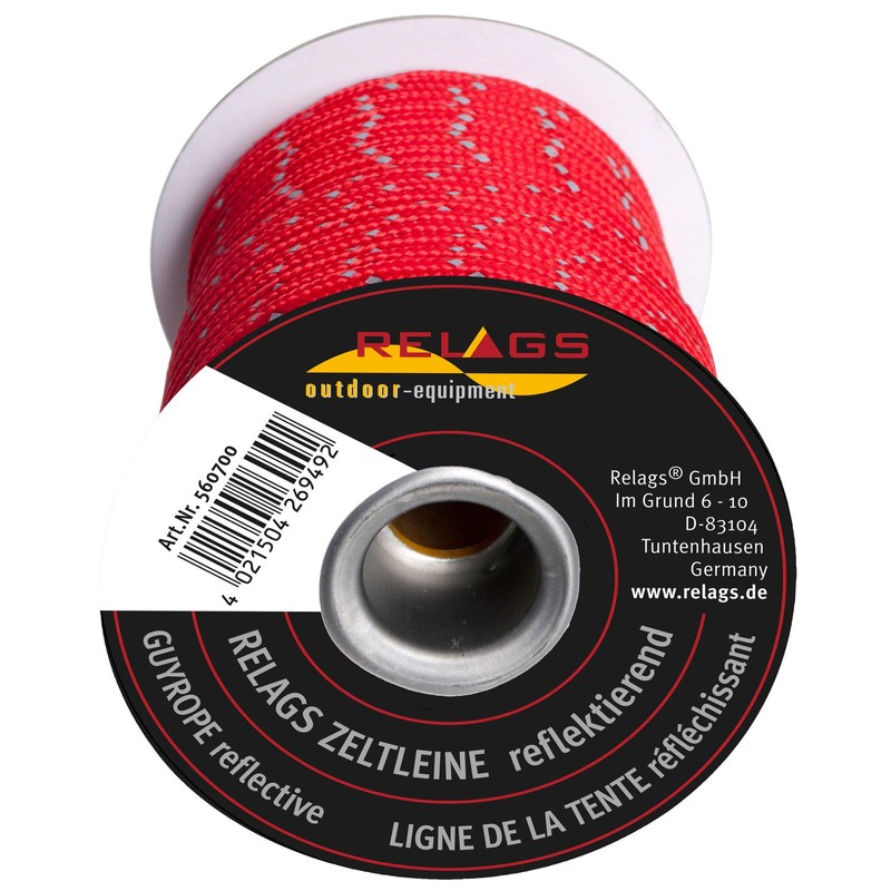 Relags Tent Reflective Rope Slip Lead, Red, 30 m x