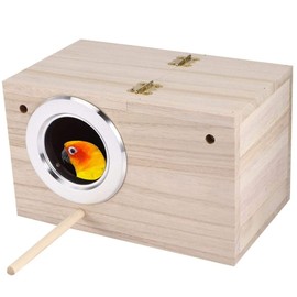 Bhina Parakeet Nesting Box Bird House, Wooden Bird Nesting Box, Budgies Wooden Breeding Box, Breeding Box for Parrots, with Standing Pole, Used for Small Birds such as Finches, Budgies, Canaries, etc