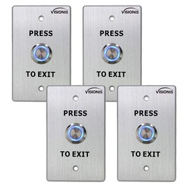 Visionis 4 Pack FPC-7497 VIS-7001 Indoor Outdoor Weather Waterproof IP65 Stainless Steel Door Bell Type Round Request To Exit Button Standard Size Door Access Control with LED Light NC COM NO Outputs