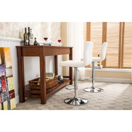 Roundhill Swivel PU Leather Adjustable Hydraulic Bar Stool, White, Set of 2