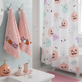 Gilprop 2 Pcs Pink Bow Halloween Ghost Hand Towels for Bathroom Embroidered Spooky Boo Kitchen Dish Towel 13x30 Inch Cute Halloween Decoration, Soft Absorbent