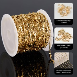 YOUBEIYEE 4 Meters Gold Plated Cross Heart Chains for Jewelry Making Stainless Steel Jewelry Making Chain Roll