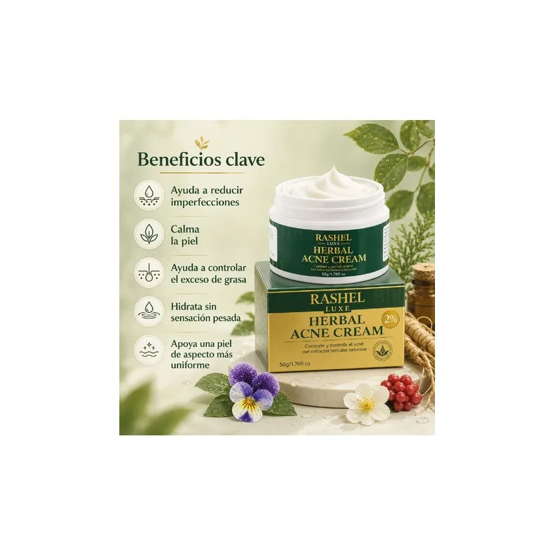 Crema Herbal Tratamiento Acné, Control Grasa, Minimiza Poros