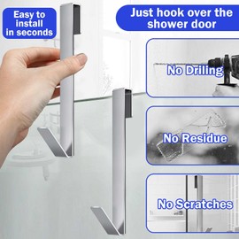 DAWZMR 5 PCS 10″ Shower Glass Door Towel Hooks with 2 Suction Cup Hook, Heavy Duty Drilling-Free Extended Over The Shower Rack
