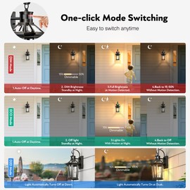 VIANIS Motion Sensor Outdoor Wall Lights, Dusk to Dawn Exterior Light Fixture Wall Mount for House Front Porch Light, Black Anti-Rust Aluminium Modern Outdoor Wall Sconce Lantern for Garage 2 Pack