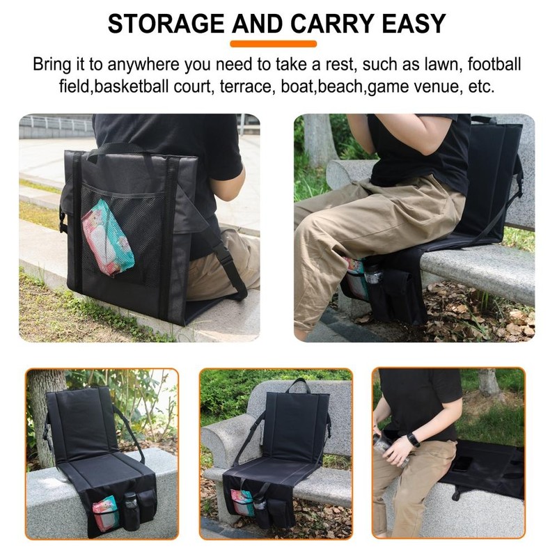 Folding Stadium Seat Camping Back Support Cushion Seat with Storage