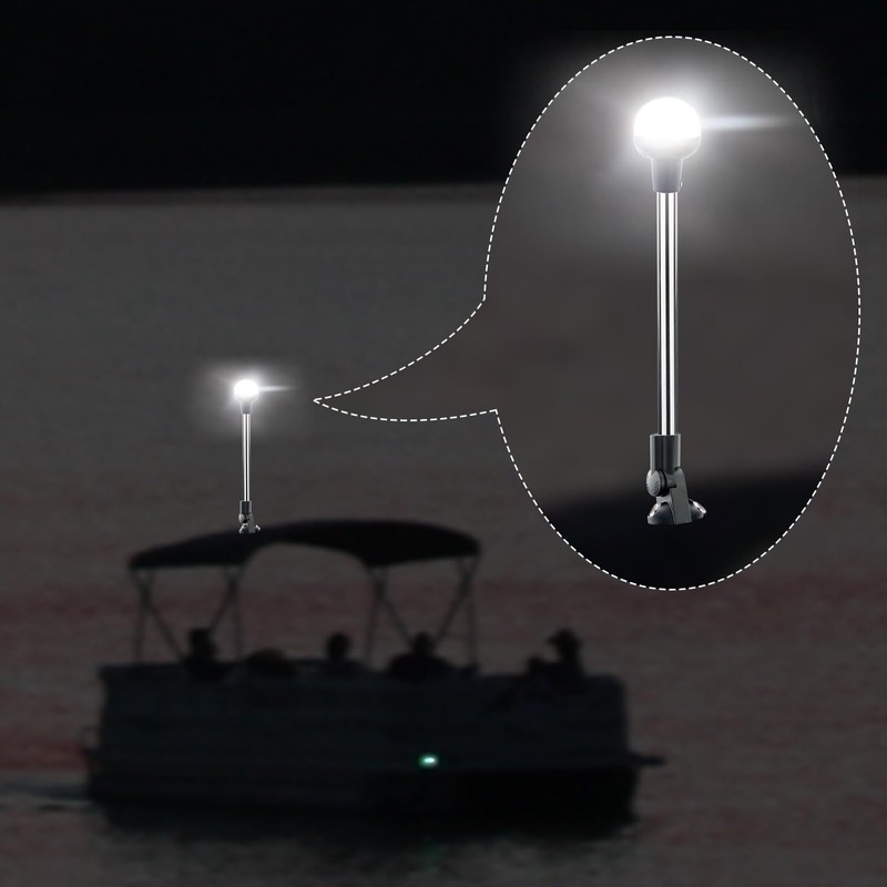 16 Inches Stern Light,Bimini Top Light,Navigation Lights,White Anchor Lights,Folding Base,USCG
