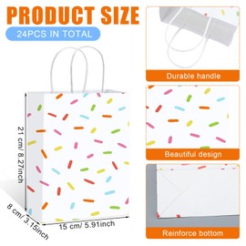 Faccito 24 Pcs Sprinkle Paper Gift Bags Bulk with Handles Confetti Donut Sprinkles Party Decorations Ice Cream Gift Bags for Birthday Wedding Christmas Baby Shower Supplies