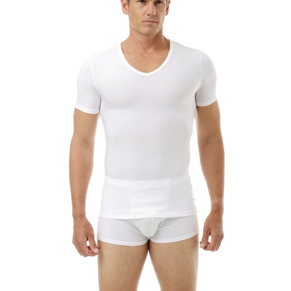 Underworks Mens Microfiber Compression V-Neck T-Shirt 3-Pack, Medium, White