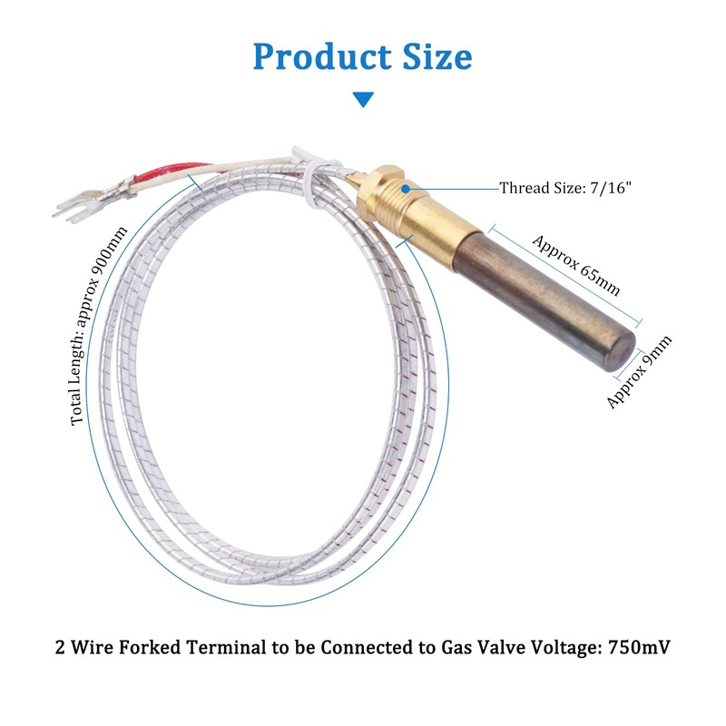 ChangTa Gas Fryer Thermopile Thermocouple 2-Wire Replacement for Imperial Elite