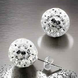 4MM Sparkly WHITE Disco Ball Style Sterling Silver Stud Earrings/Ear Studs - 925 Sterling Silver Austrian Crystal Earrings