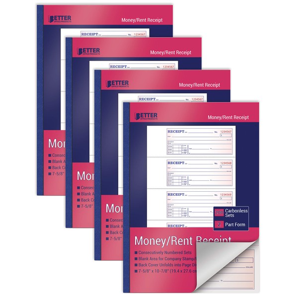 Cash Money and Rent Receipt Books, 4 Pack, Large Size,