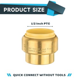 (Pack of 1) Seelink 1/2 Inch Push Fit Plug End Cap Brass fitting, Push to Connect Pex, Copper, CPVC Pipe/Tubing, With Disconnect Clip