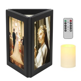 simpdecor Picture Frame,5x7inches Flameless Candles Three-Sided Photo Frame,Wooden Self Standing Desktop Picture Frame with Remote Control and Timer for Mother's Day Housewarming Christmas Wedding