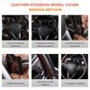 BWBWND Genuine Leather Steering Wheel Cover, 15 Inch Breathable DIY