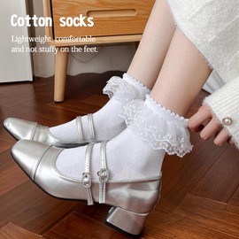 DONBIQI Lace Ruffle Frilly Ankle Socks for Women, Double Layer Lace (US, Numeric, 5, 9, White 3 Pairs)