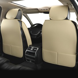 Vankerful Leather Seat Covers for Cars,Car Seat Covers Full Set,Automotive Seat Covers for Trucks,SUV,Leatherette,Universal Fit,Airbag Compatible Vehicles Seats Cushions(Full Set,Beige)