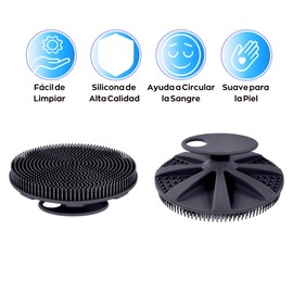 Doble G Cepillo Corporal De Silicon Textura Suave. Exfoliante corporal de silicona, Cepillo de limpieza de mano para la piel, Reemplaza esponja de baño. Cepillo para el cuidado de la piel. Color Negro.