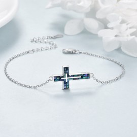 YFN Cross Bracelet Sterling Silver Abalone Shell Cross Bracelet Jewellery Gifts for Women Men