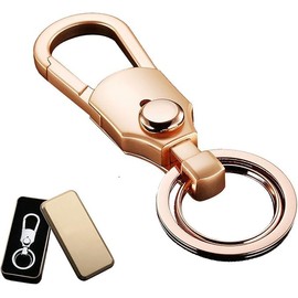 JADXSOP Car Key Holder, Carabiner, Double Ring, Keyring, Hook, One-Touch, Durable, Stylish, Simple, Design, Metallic, Men's, Women's, Key Case, gold
