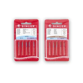 Singer Set of 2 Packs Leather Sewing Needles (2032, 832R, 130/705H-LR) and Jeans (2016, 826R, 130/705 H-J) for Sewing Machines with Single Side Flat Piston System