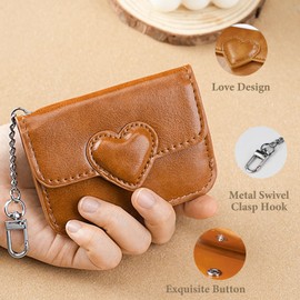 Energather Card Wallet, Fashion Heart-Shaped Credit Card Holder with Key Chain, PU Leather Small Wallets for Women for Shopping, and Daily Travel (Black)