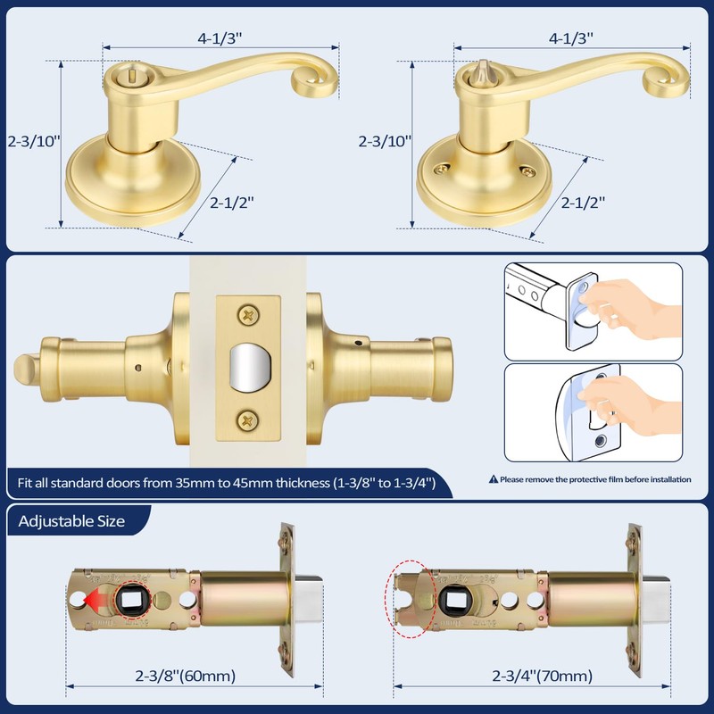 Bonpoly 6 Pack Gold Door Handles, Wave Style Door Lever