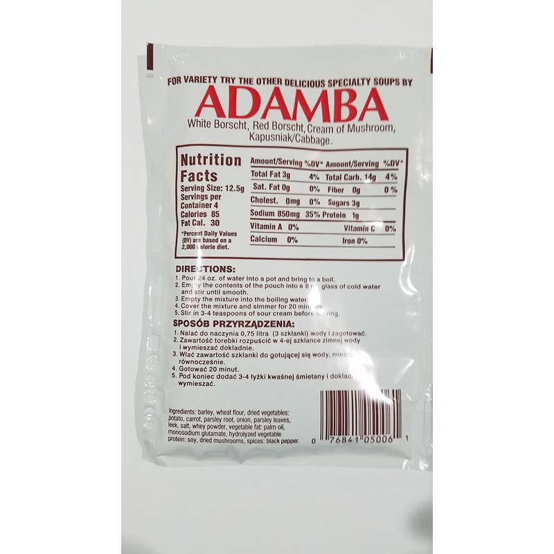 Adamba Polish Style Krupnik Mushroom with Barley Soup Mix 3-Pack