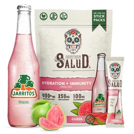 Salud x Jarritos 2-in-1 Hydration Packets + Immunity Electrolytes Powder, Guava - Agua Fresca Drink Mix, Elderberry, Dairy & Soy Free, Non-GMO, Gluten Free, Vegan, 1g Sugar (15 Servings)