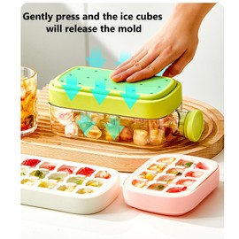 Ice Cube Bottle with Straw, 2 in 1 Water Bottle, Ice Cube Tray with Lid and Container, One Touch Ice Release and No Touch, Ice Cube Bottle for Freezer, Coffee, Juice and Drinks