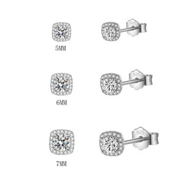 HinDaLi 3 Pairs Square Stud Earrings 925 Sterling Silver Earrings for Women Men Silver Studs Earrings Silver Earrings Girls Square Earrings Women Earrings Studs Cubic Zirconia Diamond Earrings 5 6 7MM