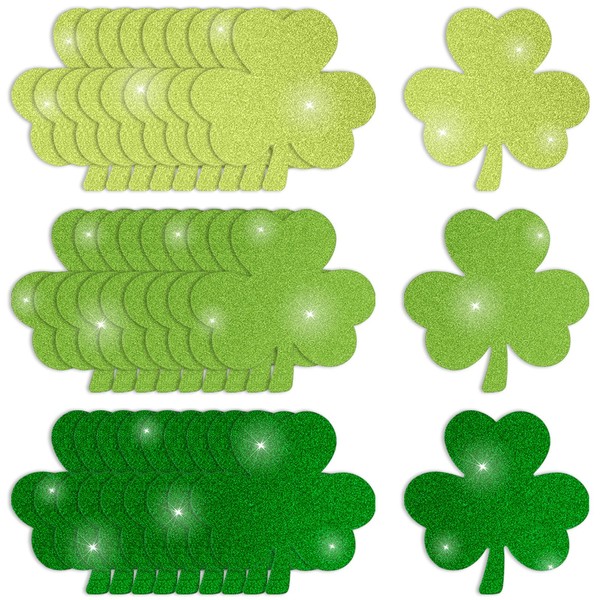 MixTeach 180 Pcs Shamrocks Cutouts St. Patrick's Day Glitter Clover