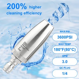 YATOSEEN 3600 PSI Stainless Turbo Nozzle for Pressure Washer, 360° Rotating Pressure Washer Nozzle with 1/4" Quick Connector, 7 Nozzle Tips with Nozzle Holder Hot & Cold Water(Orifice 3.0)
