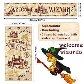 Wizard Door Cover Porch Banner Sign Set Party Decorations Large Wizard Party Decoration Banner Vintage Castle Decor for Welcome Wizard Decoration Party Supplies Photo Booth Party Supplies Decorations
